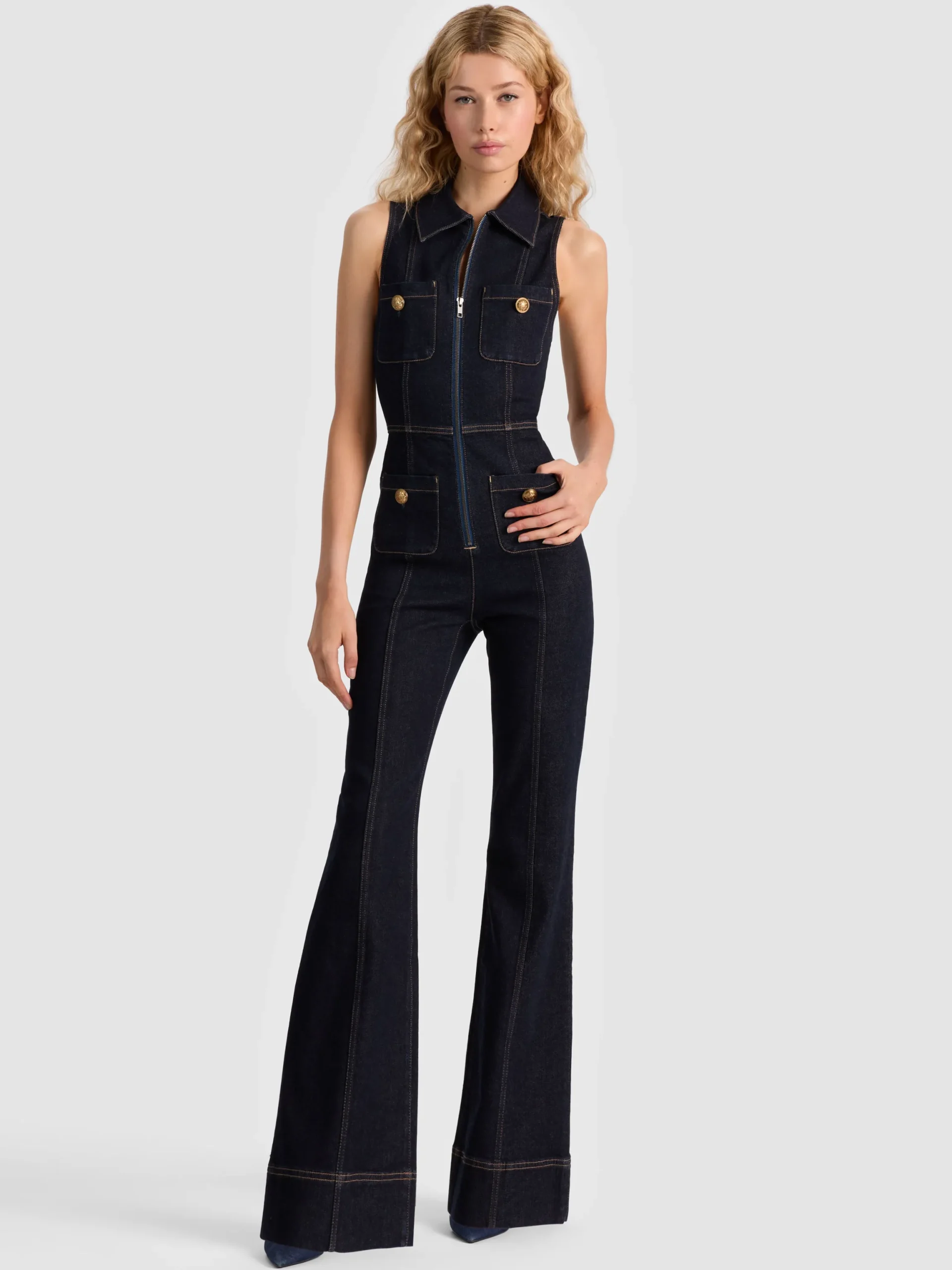 RACHEL SLEEVELESS DENIM JUMPSUIT
